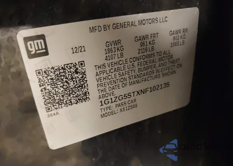 2022 Chevrolet Malibu Fwd Rs from USA, damaged, VIN 1G1ZG5STXNF102135